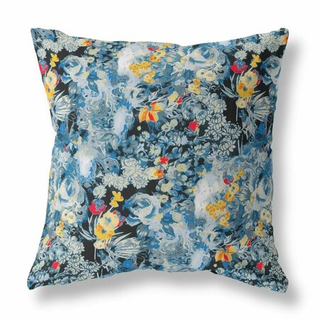 HOMEROOTS 20 in. Blue Springtime Indoor & Outdoor Throw Pillow Muted Black & Yellow 414540